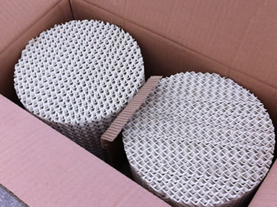 Two pieces of ceramic structured packings are placed in the carton.